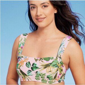KONA SOL BIKINI TOP BOTANICAL FLORAL PRINT LIGHT PINK GREEN SWIM SUIT NWT